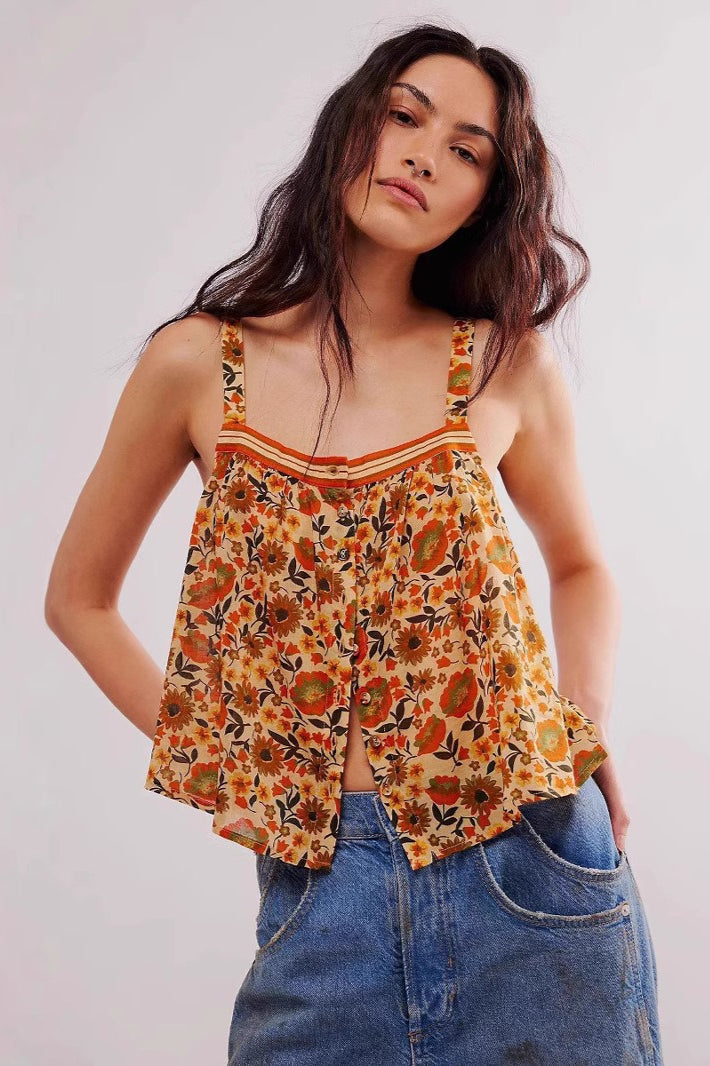 Floral Slit Loose Cami Top