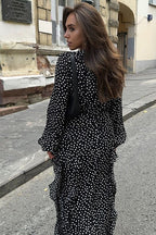 Polka Dot Puff-Sleeve A-Line Maxi Dress