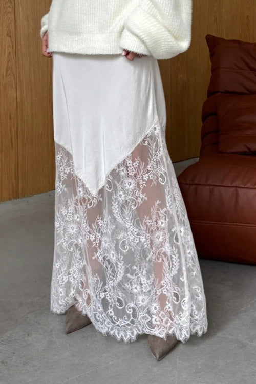 Lace-Patchwork Sheer Bodycon Skirt