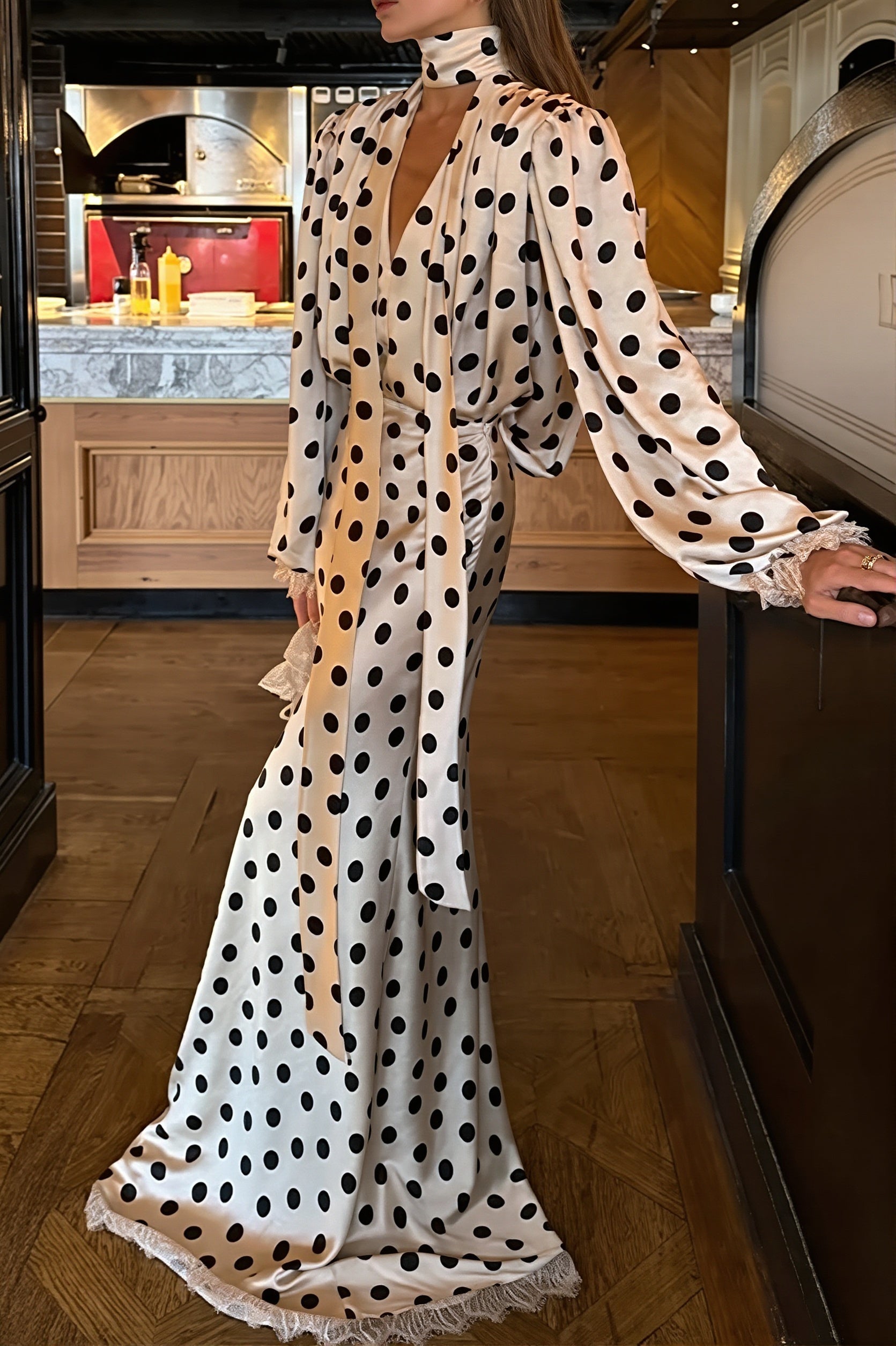 Polka Dot Sash Maxi Dress