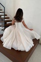 Mesh-Waist Flared Prom Dress