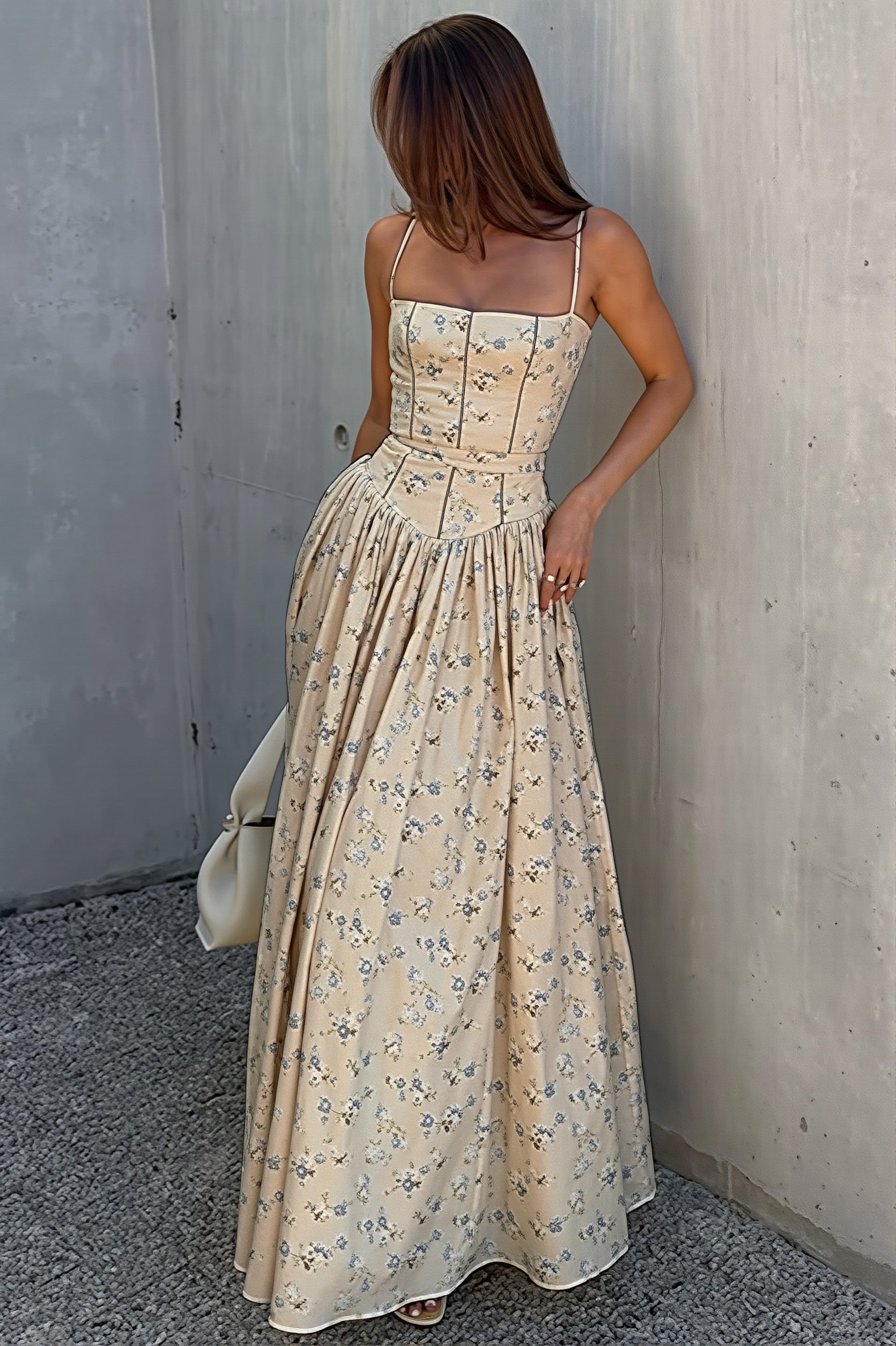 Vintage-Floral Cami Slim Maxi Dress