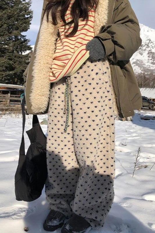 Polka Dot Fleece Drawcord Pants