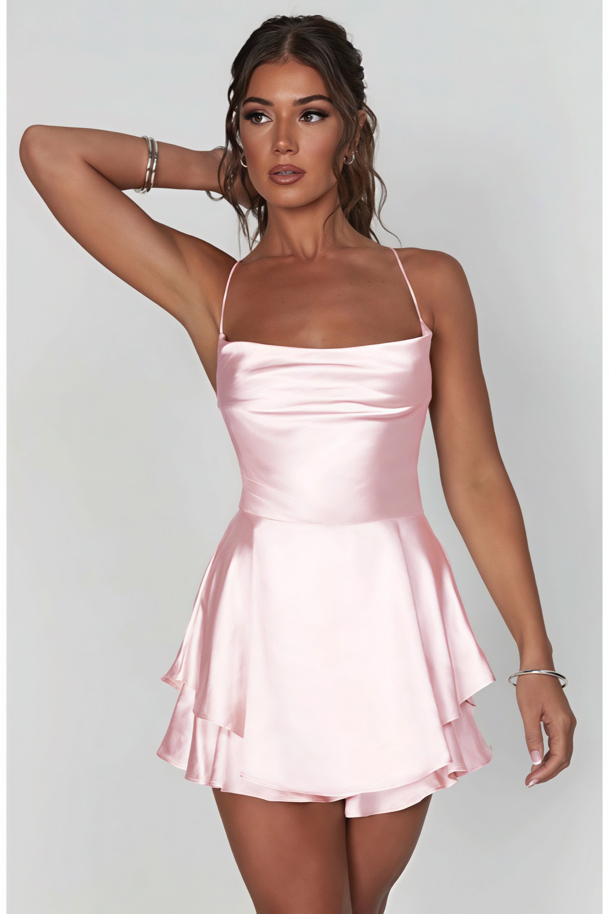 Solid Cami Backless Slim Mini Dress