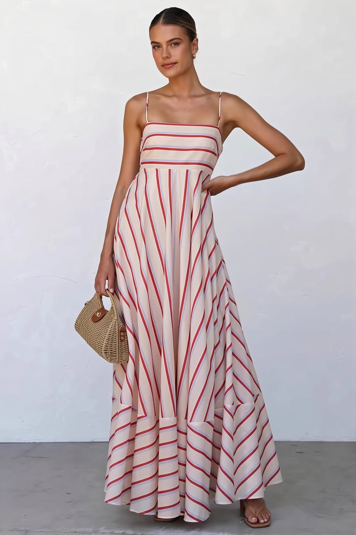 Striped High-Waist Cami Boho Dress