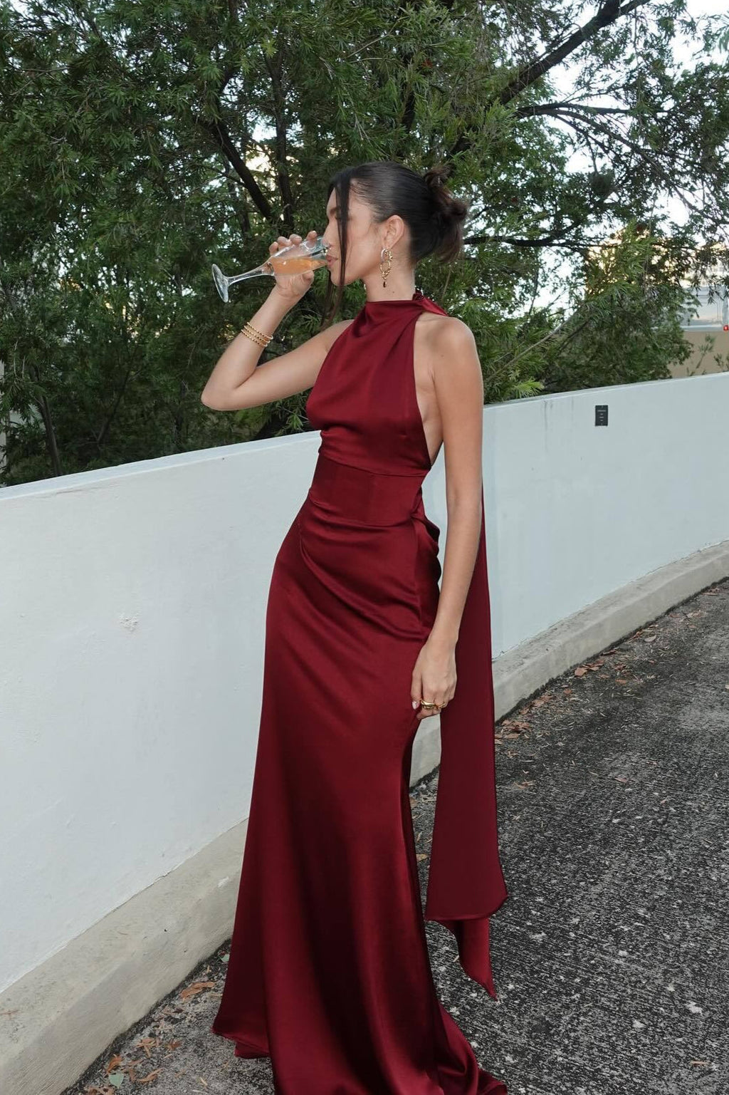 Satin Halter Solid Prom Dress