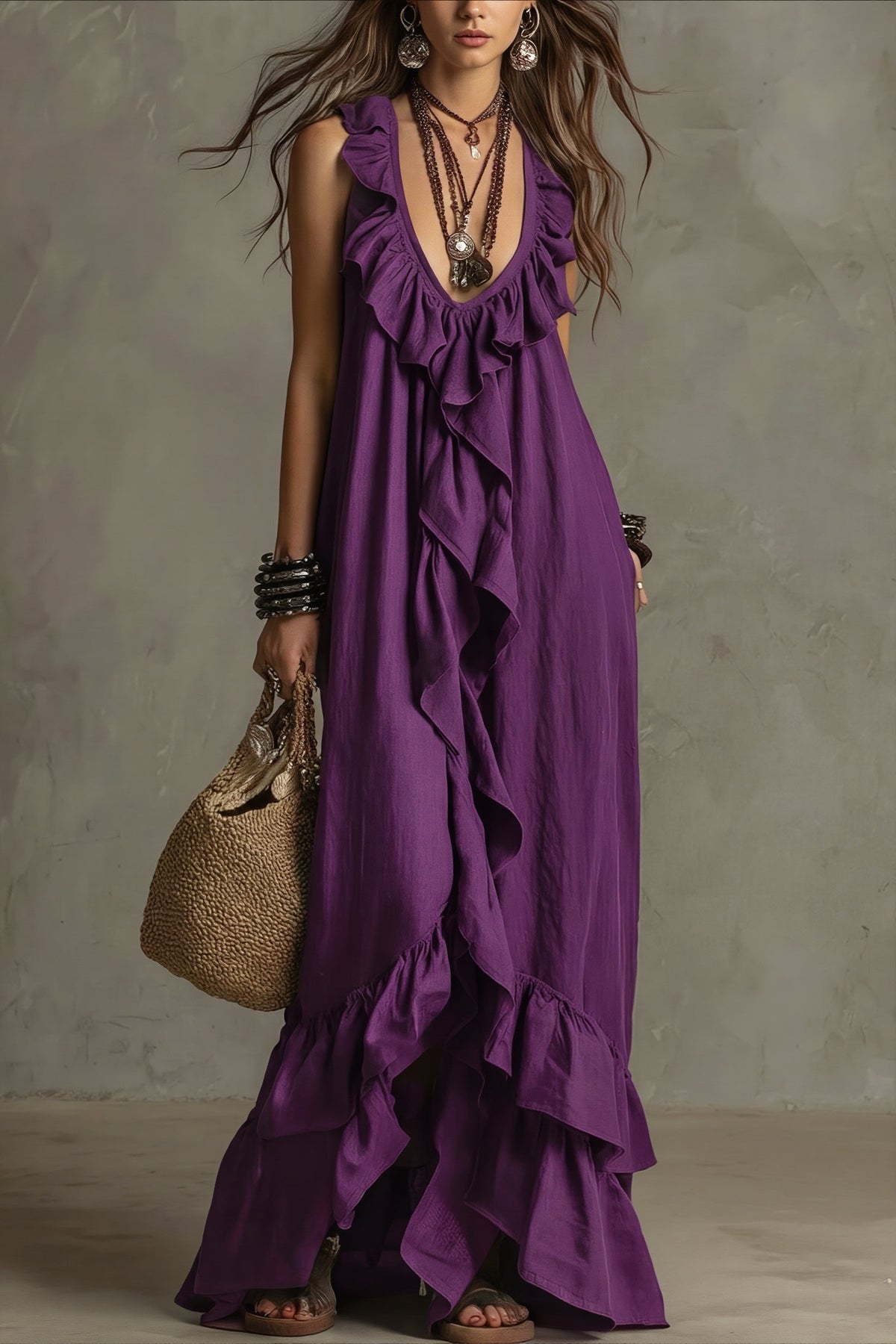 Ruffle Sleeveless Boho Dress