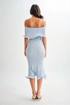 Off-Shoulder Ruffle Knit Midi Dress