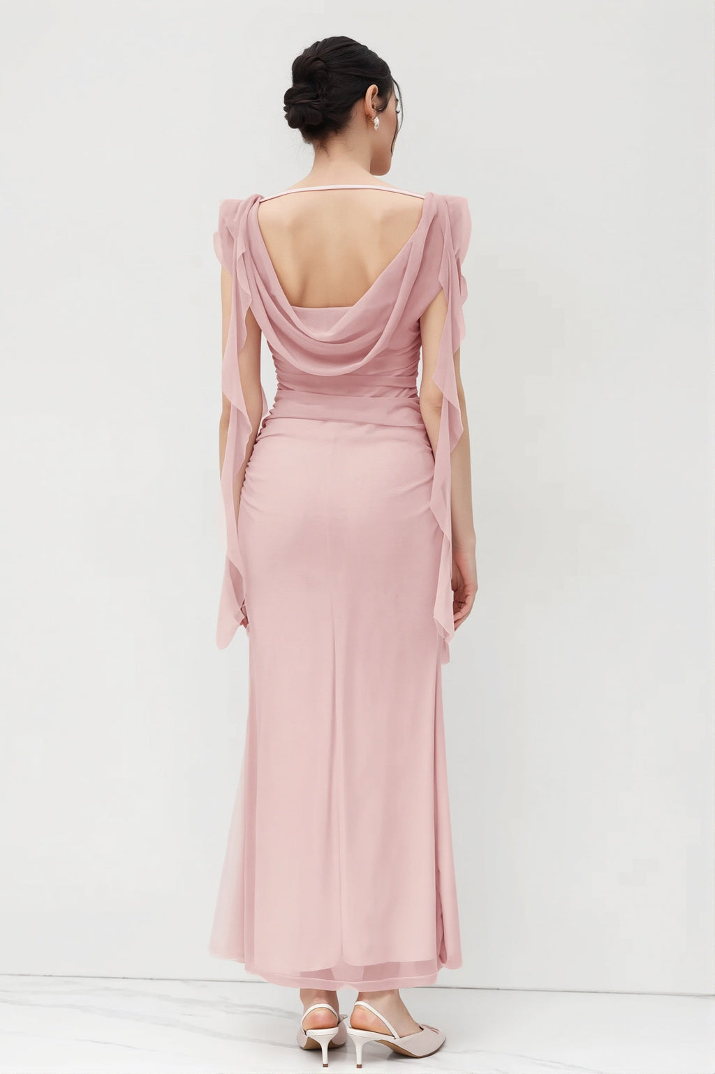 Lace-Strap Backless Ruffle Maxi Dress