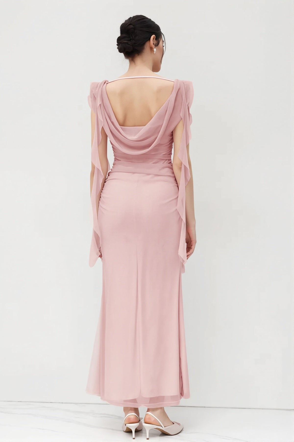 Lace-Strap Backless Ruffle Maxi Dress