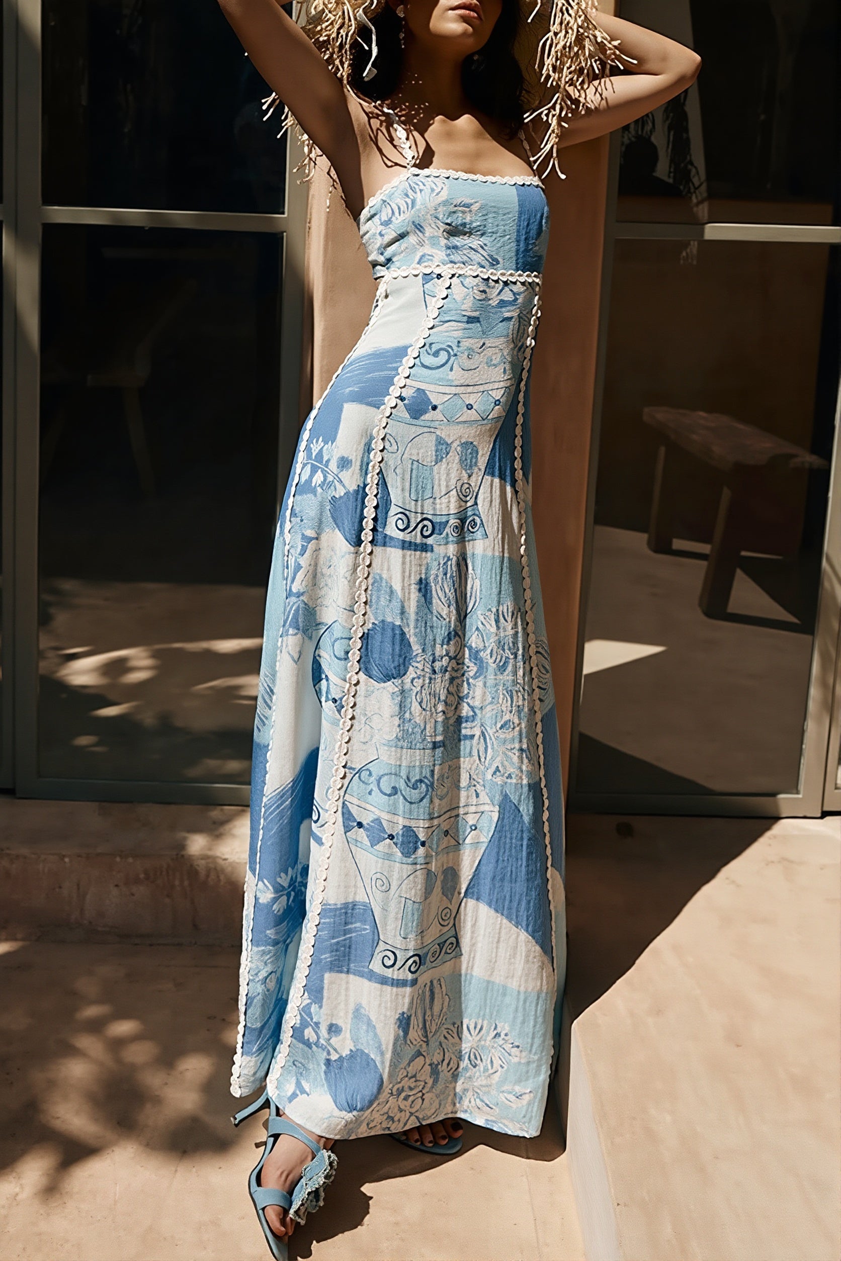 Printed Spaghetti-Strap Maxi Dress