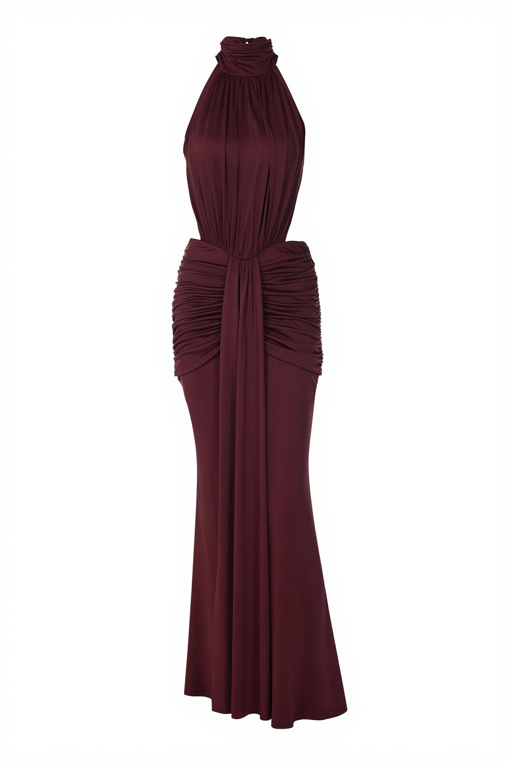Halter Ruched Open-Back Gown Maxi Dress