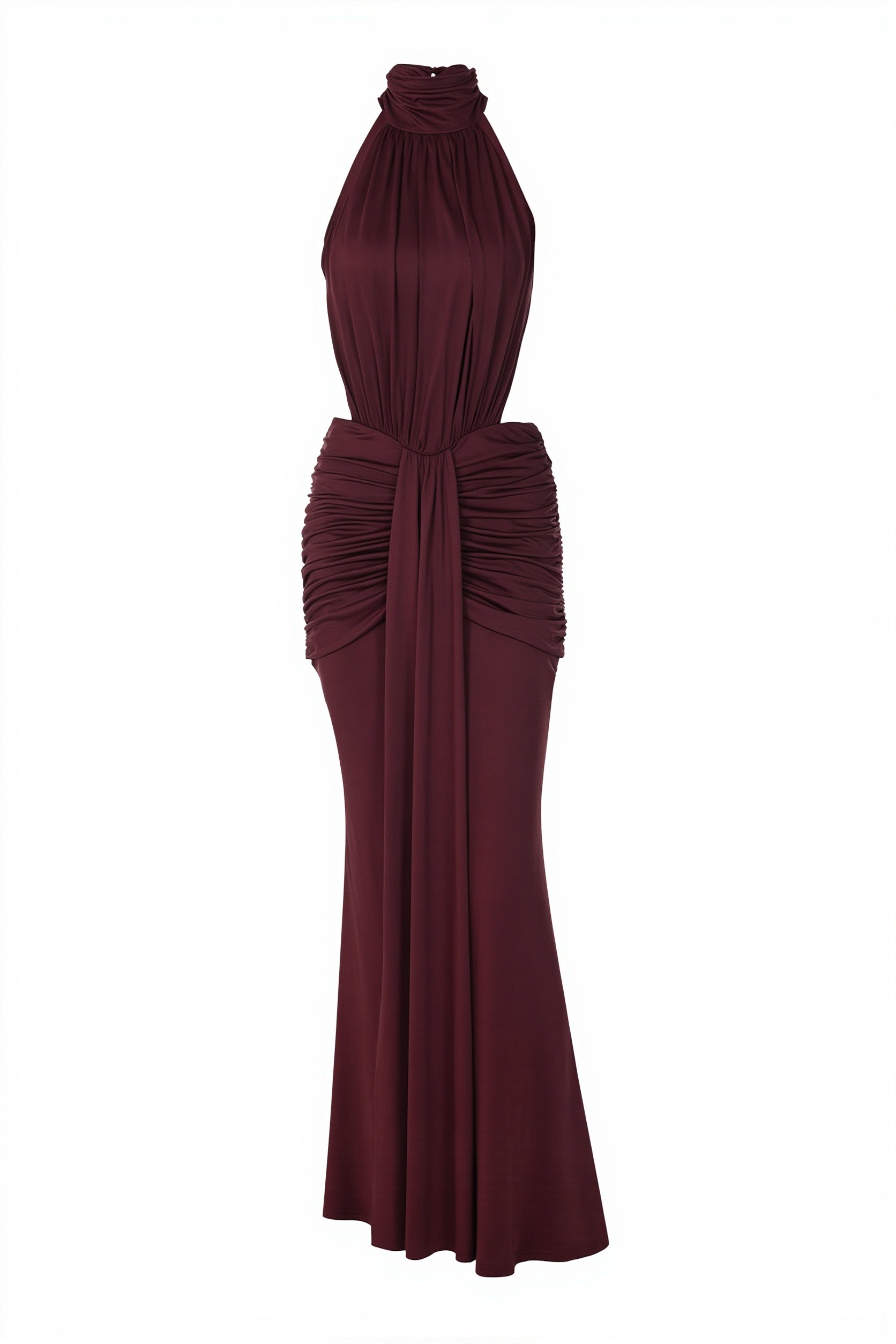 Halter Ruched Open-Back Gown Maxi Dress