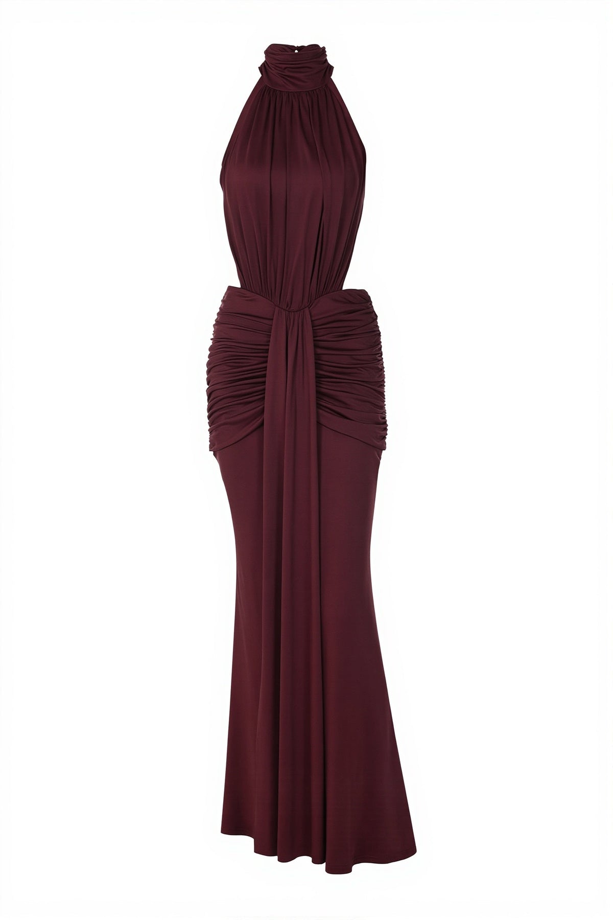 Halter Ruched Open-Back Gown Maxi Dress