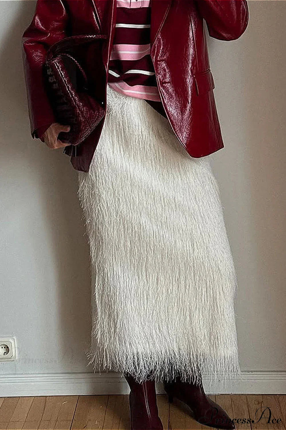 Fringe High-Waist A-Line Midi Skirt