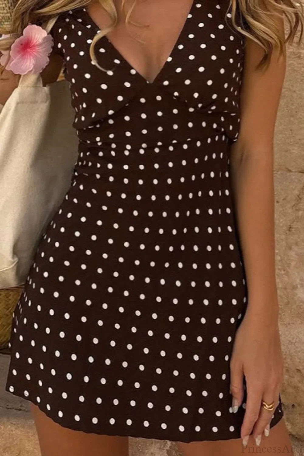 Polka Dot Color-Block V-Neck Mini Dress