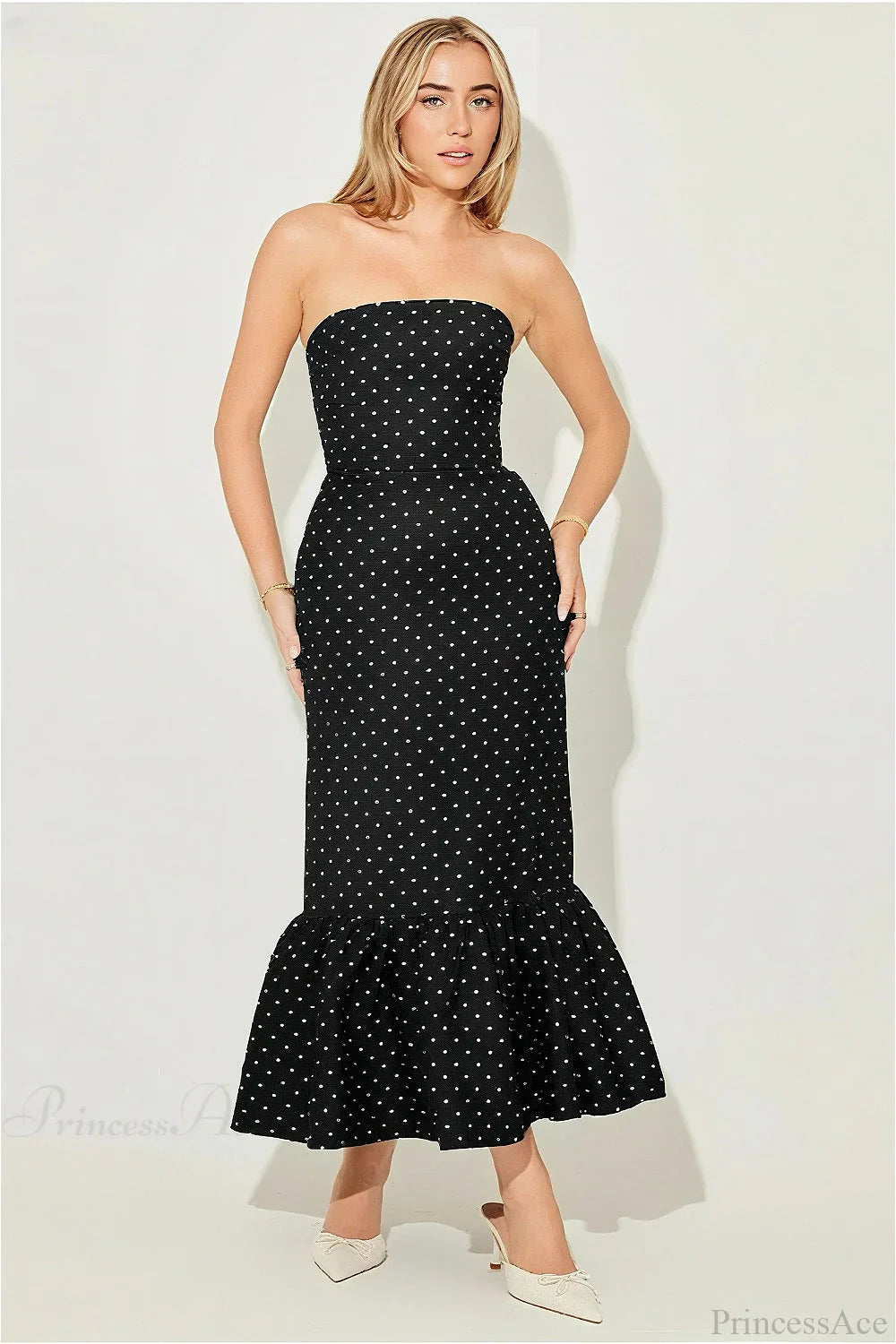 Polka Dot Off-Shoulder Strapless Maxi Dress