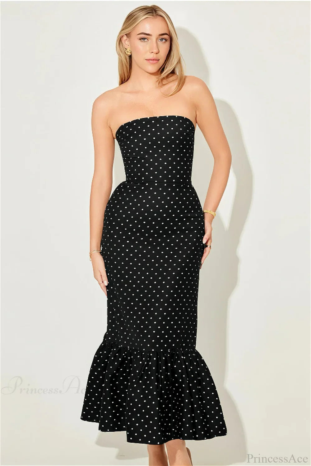 Polka Dot Off-Shoulder Strapless Maxi Dress