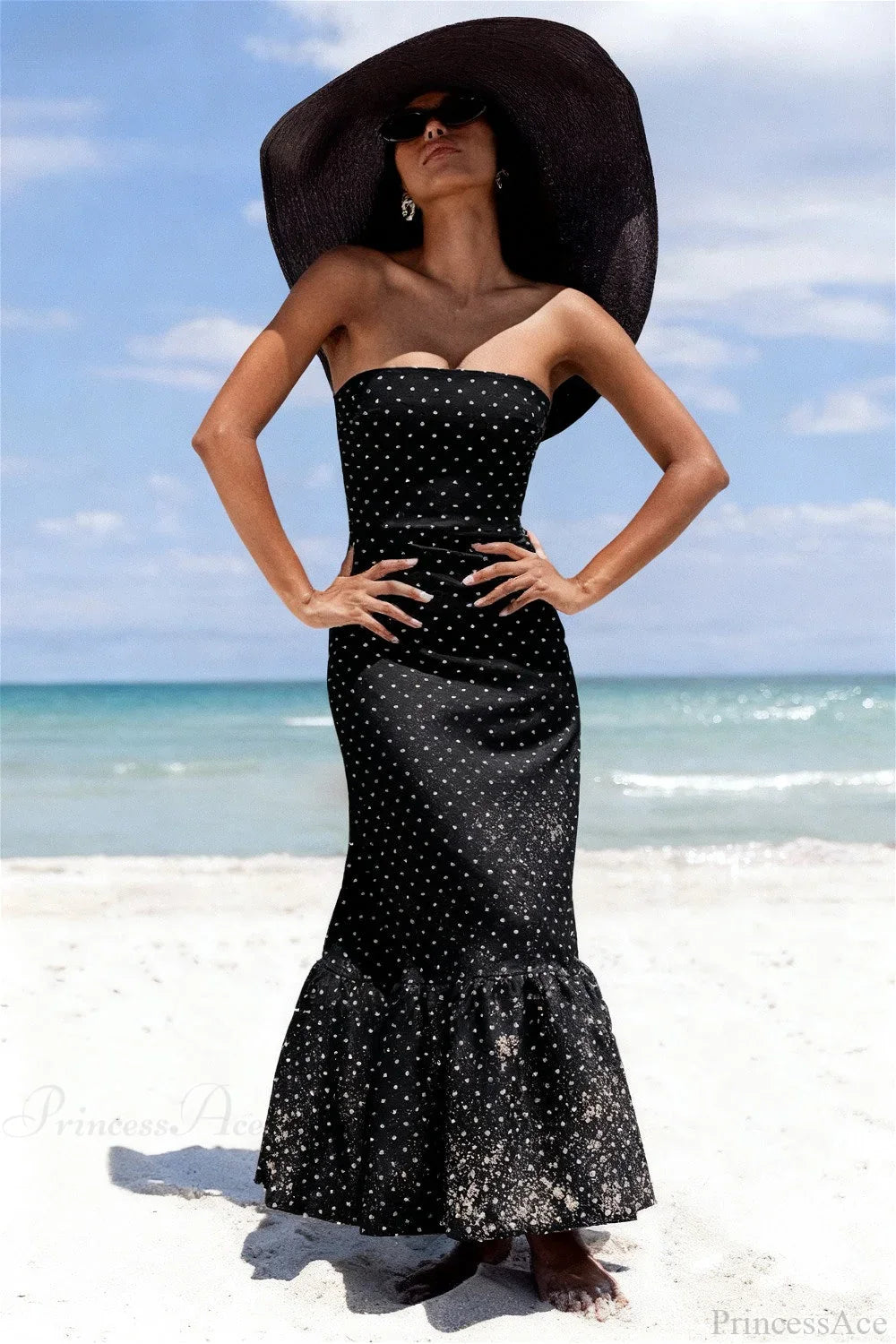 Polka Dot Off-Shoulder Strapless Maxi Dress