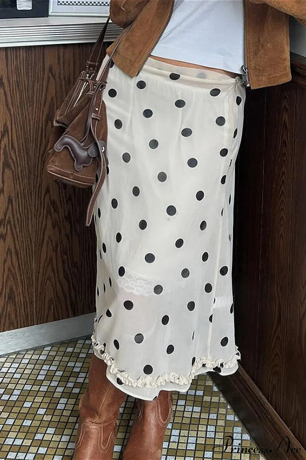 Polka Dot Satin High-Waist A-Line Skirt