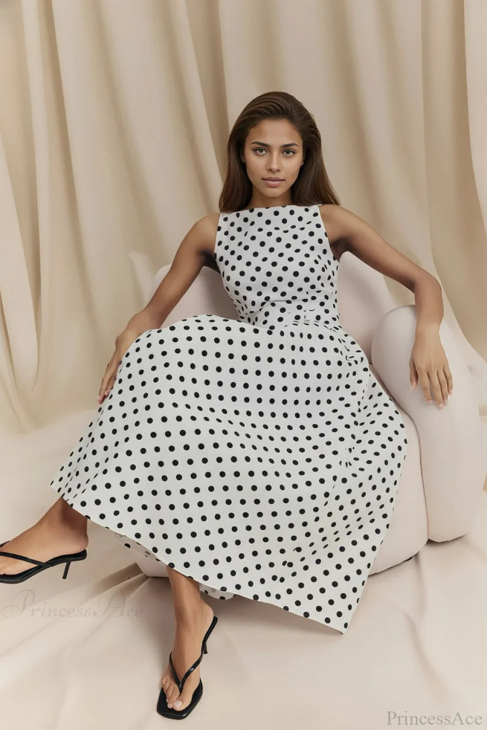Polka Dot Sleeveless Casual Maxi Dress
