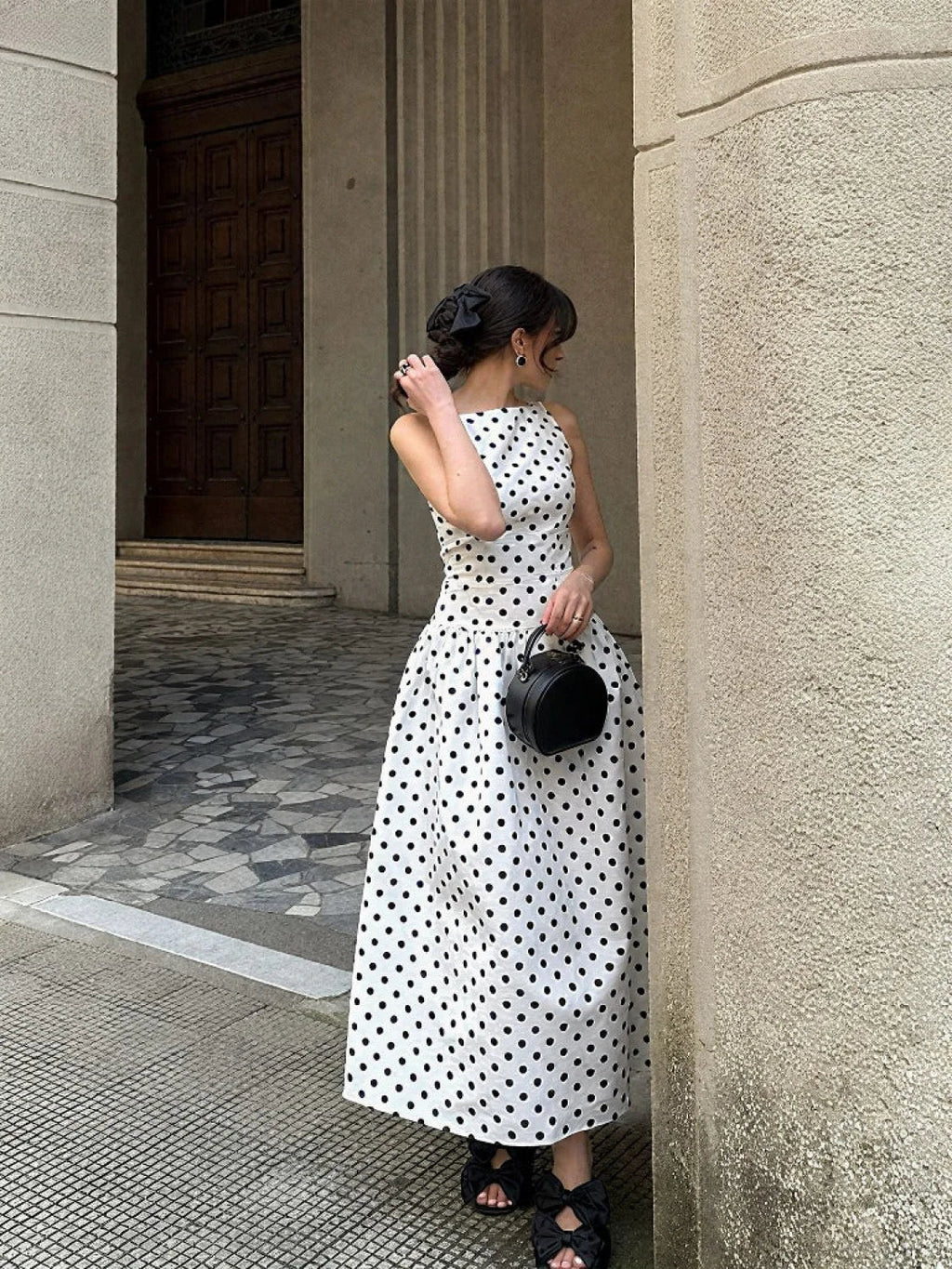 Polka Dot Sleeveless Casual Maxi Dress