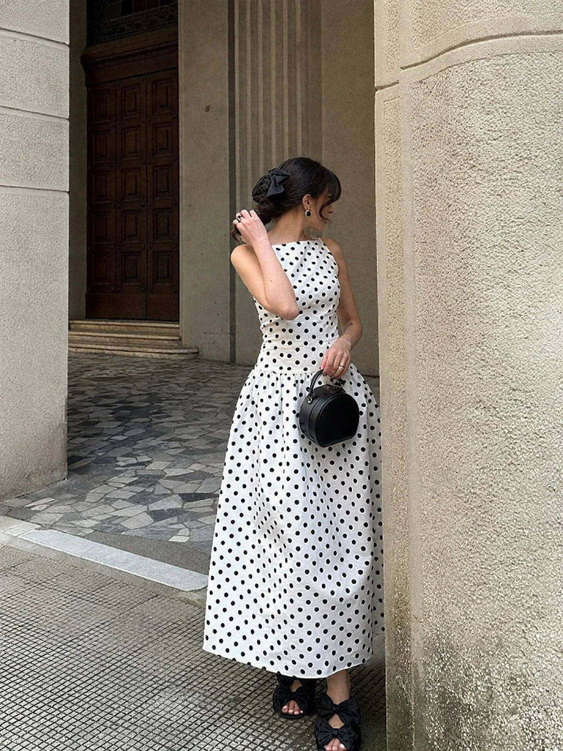 Polka Dot Sleeveless Casual Maxi Dress