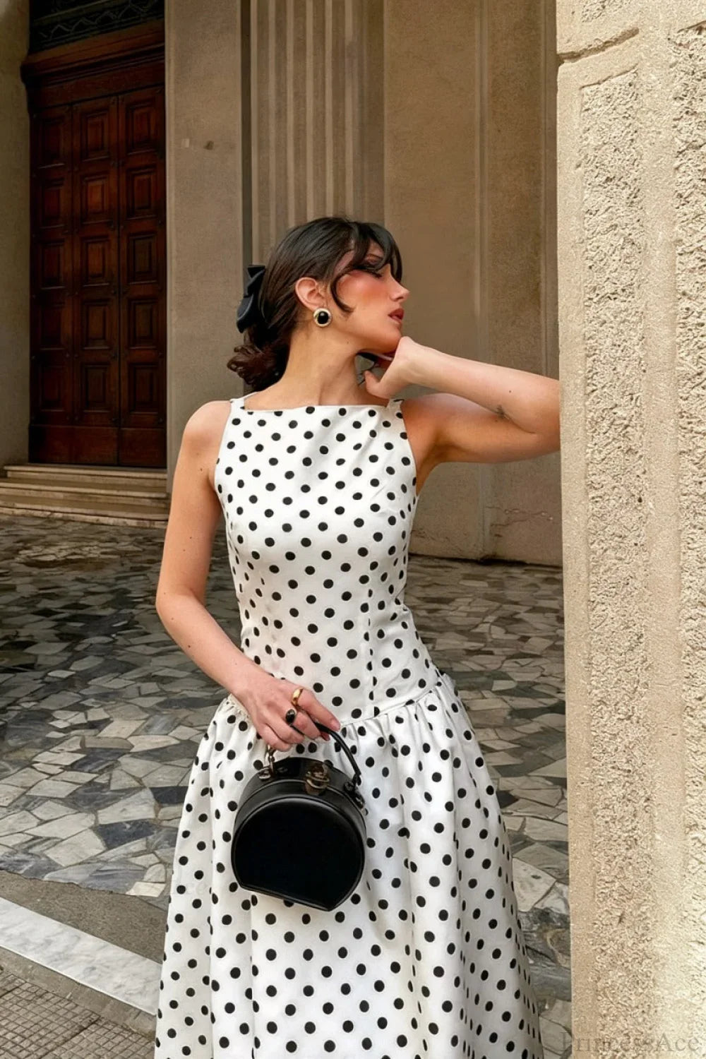 Polka Dot Sleeveless Casual Maxi Dress