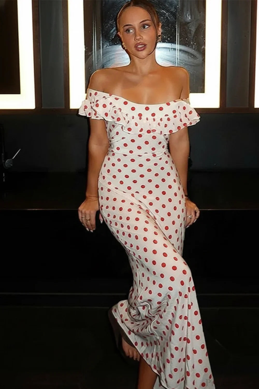 Polka Dot Ruffle Vacation Maxi Dress